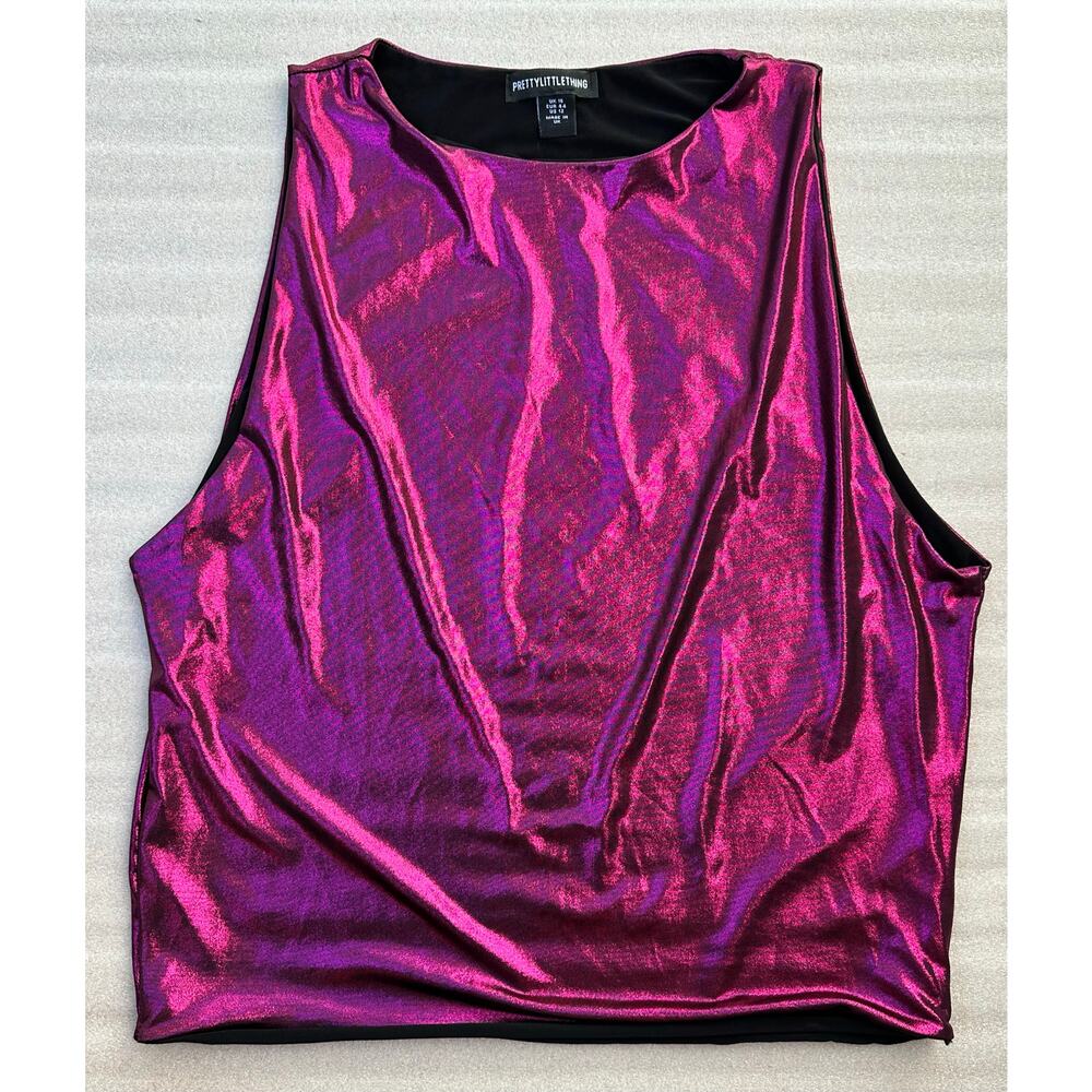 EUC PrettyLittleThing Metallic Pink Purple Sleeveless Top – Size US 12 (UK 16)